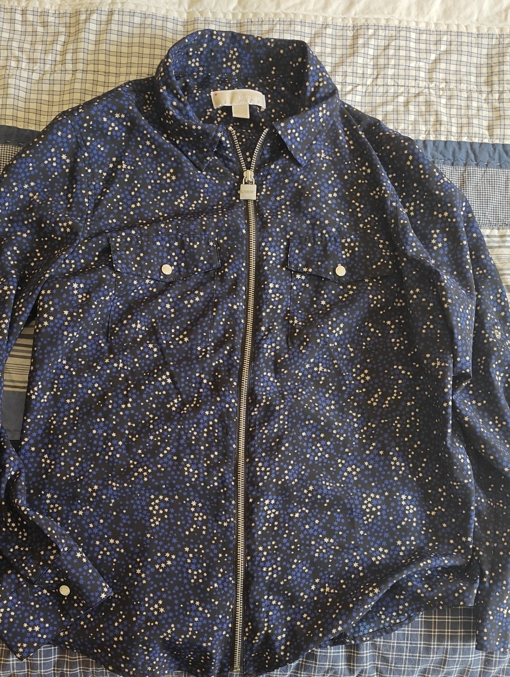 Michael Kors Navy Star-Print Zip  Blouse